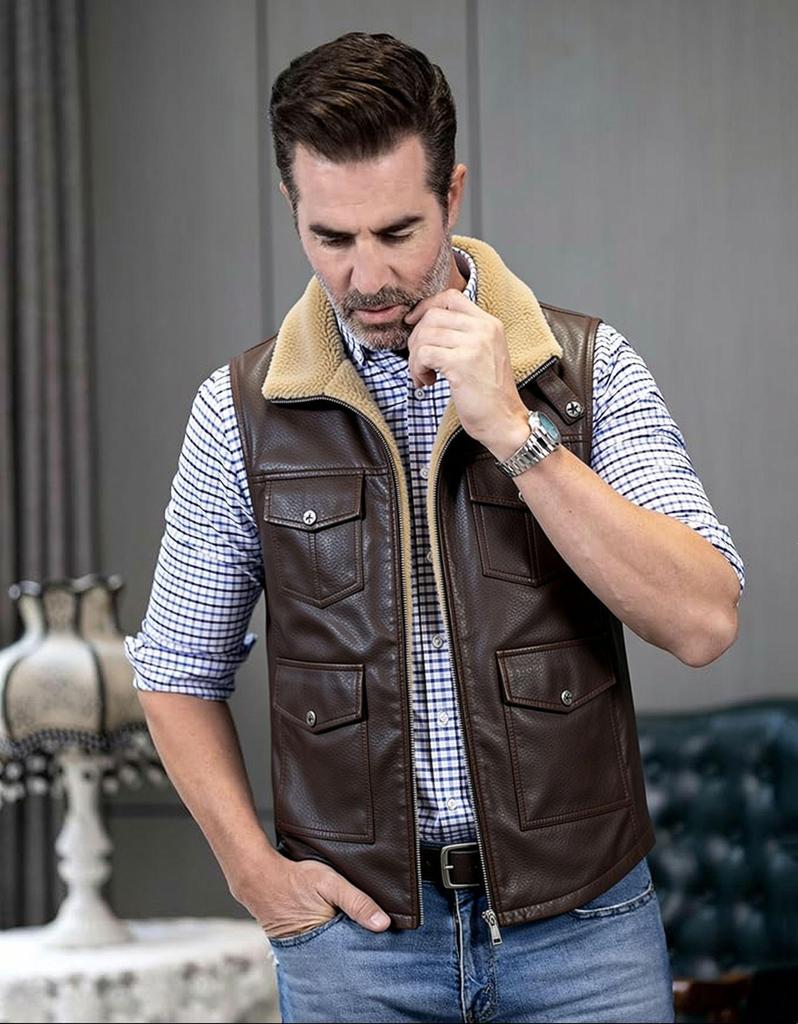 Jachetă din Piele PU Mărimi Mari pentru Bărbați Meikeduo - Guler Business Casual Tineresc pentru Primăvară și Toamnă