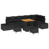 Ensemble de canapé de jardin 9 pièces avec coussins Noirs en Rotin Poly Acacia, Canapé de jardin 2 places avec coussins 3362799