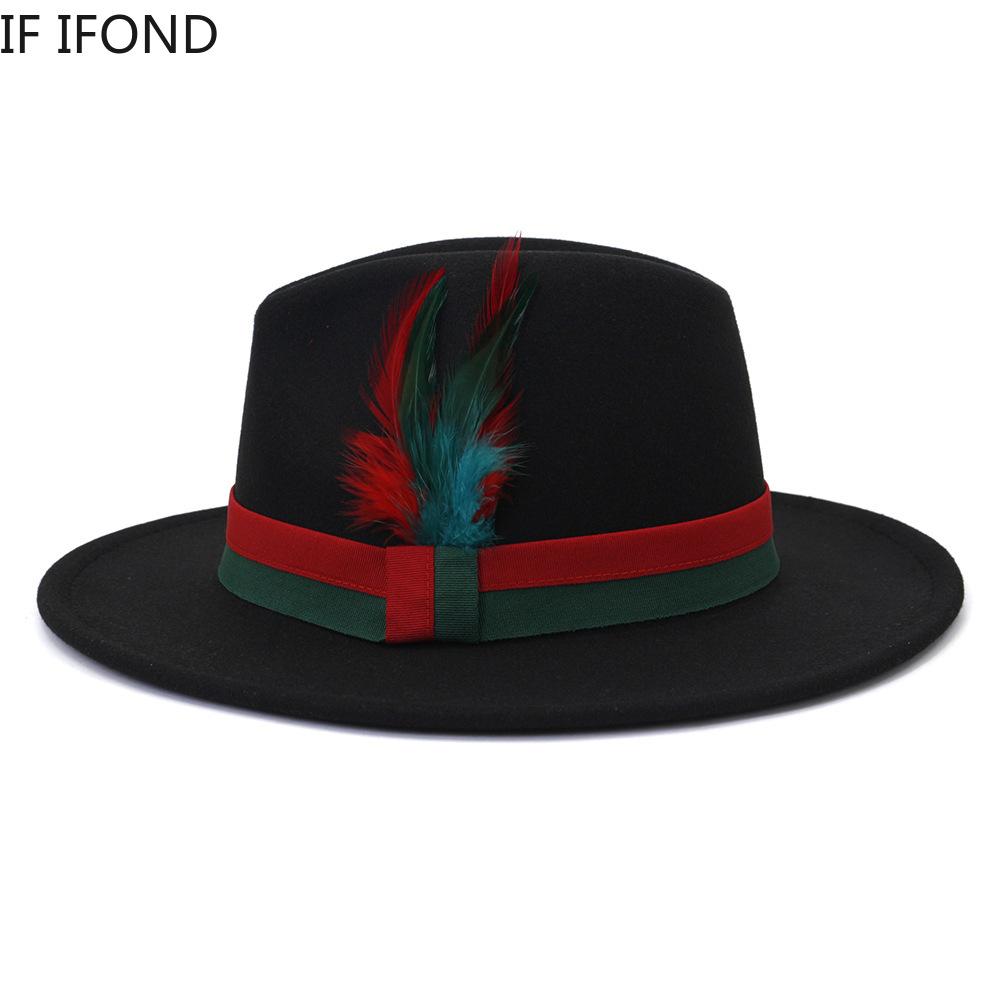 Fashion Feather Felt Wide Brim Fedora Hat For Women/Men New Autumn Winter Vintage Jazz Hat Party Formal Hat