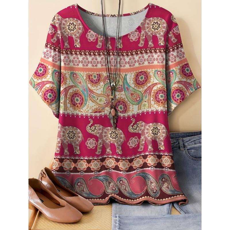 Paisley Pattern Women's 3D Print T-Shirt Ethnic Floral Short Sleeve Round Neck Casual Y2k Top Tees Summer Loose Female Clothing