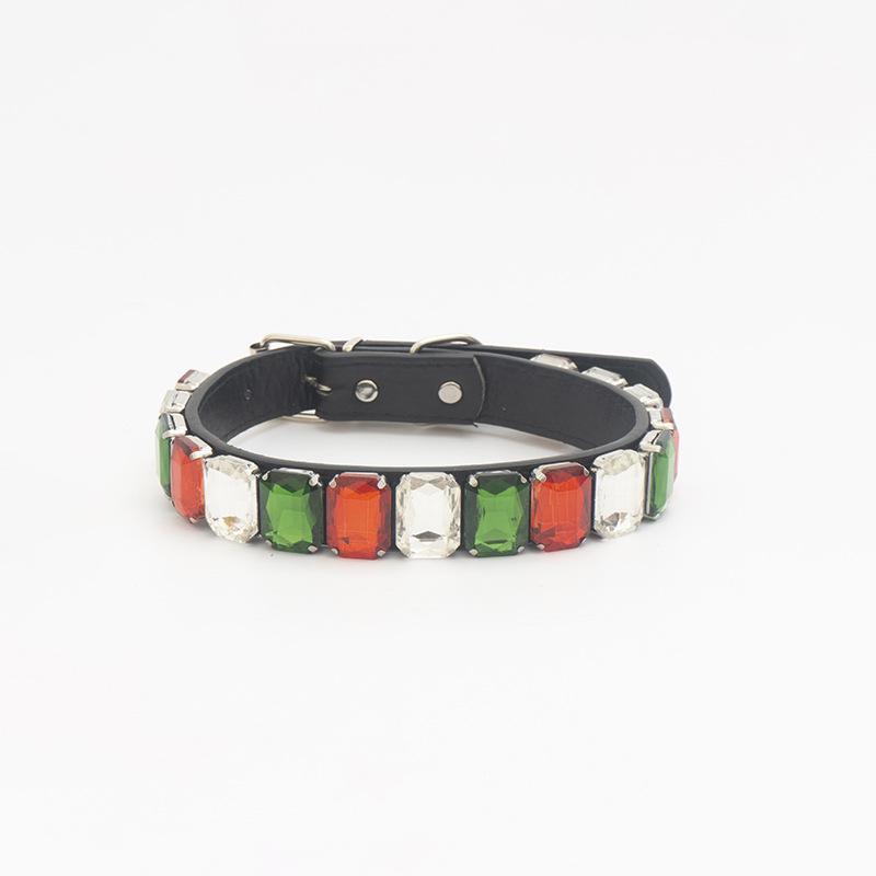 

Rhinestone PU Leather Adjustable Luxury Dog & Cat Collar Necklace Extra Small зелений/білий