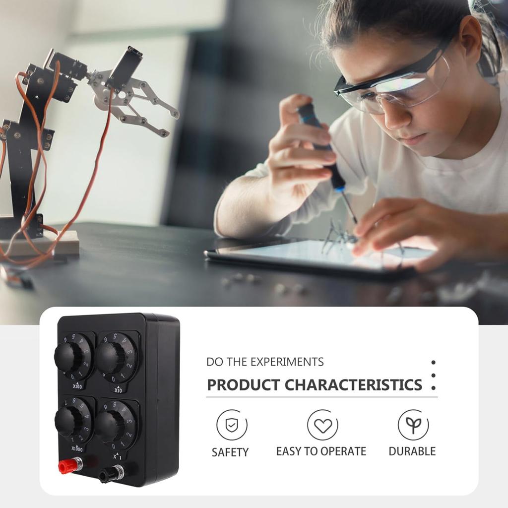 Variable Widerstandsbox 0-9999 Ohm, Einfache einstellbare Widerstandsdezkadenbox für den Physikunterricht, Schulversuchsausrüstung