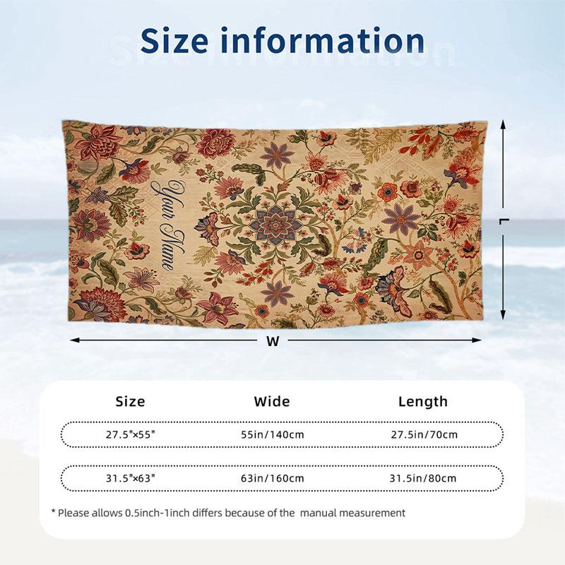 Floral Garden Theme Beach Towel Personalized Custom Name & Text Soft Quick Dry Beach Towel for Swimming Travel