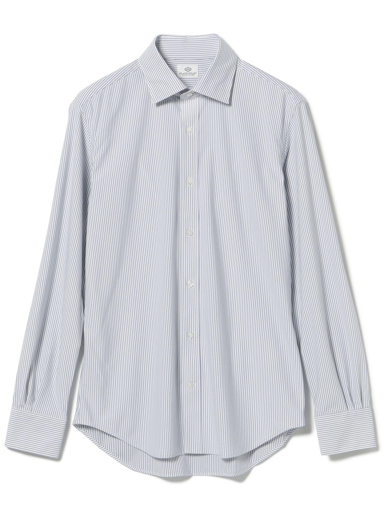 

Beams Heart Men s Easy-Care Semi-Wide Collar Long Sleeve Shirt (Sizes 37-42, Machine Washable) Navy Stripe 40