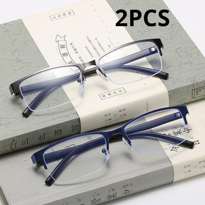 2Pcs Metal Half Frame Myopia Glasses Square Myopia Glasses Men Women Anti Blue Light Myopia Eyewear Glasses Diopter 1.0 To 4.0