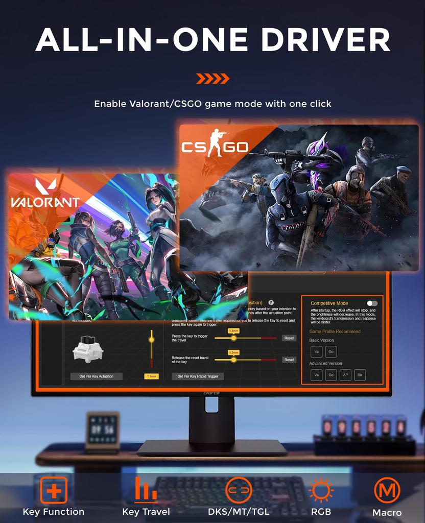 DAREU EK75RT Gaming Keyboard with Rapid Trigger Magnetic Switch Adjustable Actuation Tenkeyless TKL Wired USB English Layout RGB Volume Adjustment