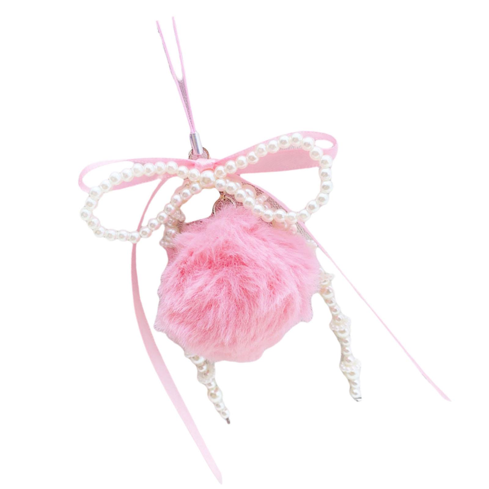 

Модный кулон для телефона с жемчугом и бантом, бусина, бант, подходит для брелока, сумочки, телефона, аксессуара розовый