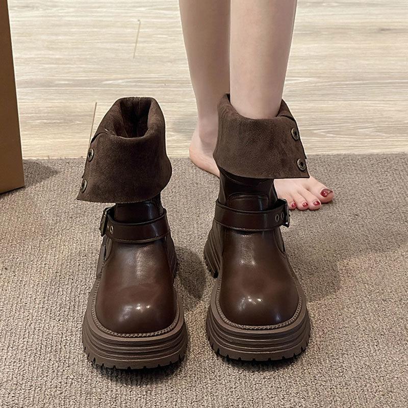 Maillard Brown Boots Platform Black Short Boots Women's 2025 New Autumn Retro Women's Shoes British Martin Boots
