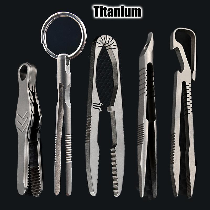 NEW TC4 Titanium Mini Tweezers CNC Machining Keychain Pendant EDC Small Tool Clip Keychain Hanger Keychain FL05