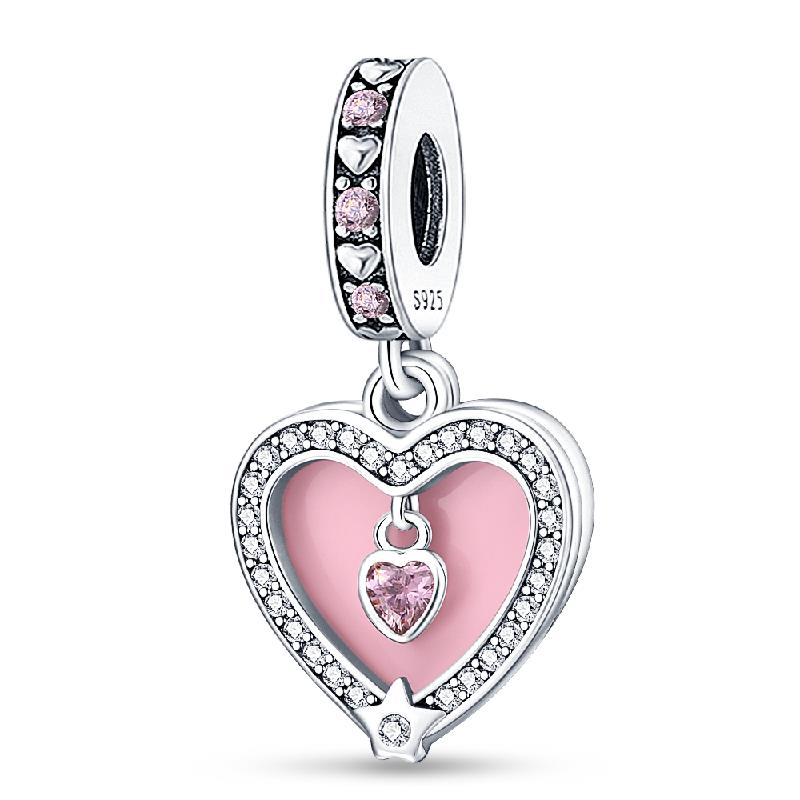 925 Silver Valentine's Day Love Pink Series Beads Suitable For Pan Bracelet Diy Anniversary Jewelry Gift