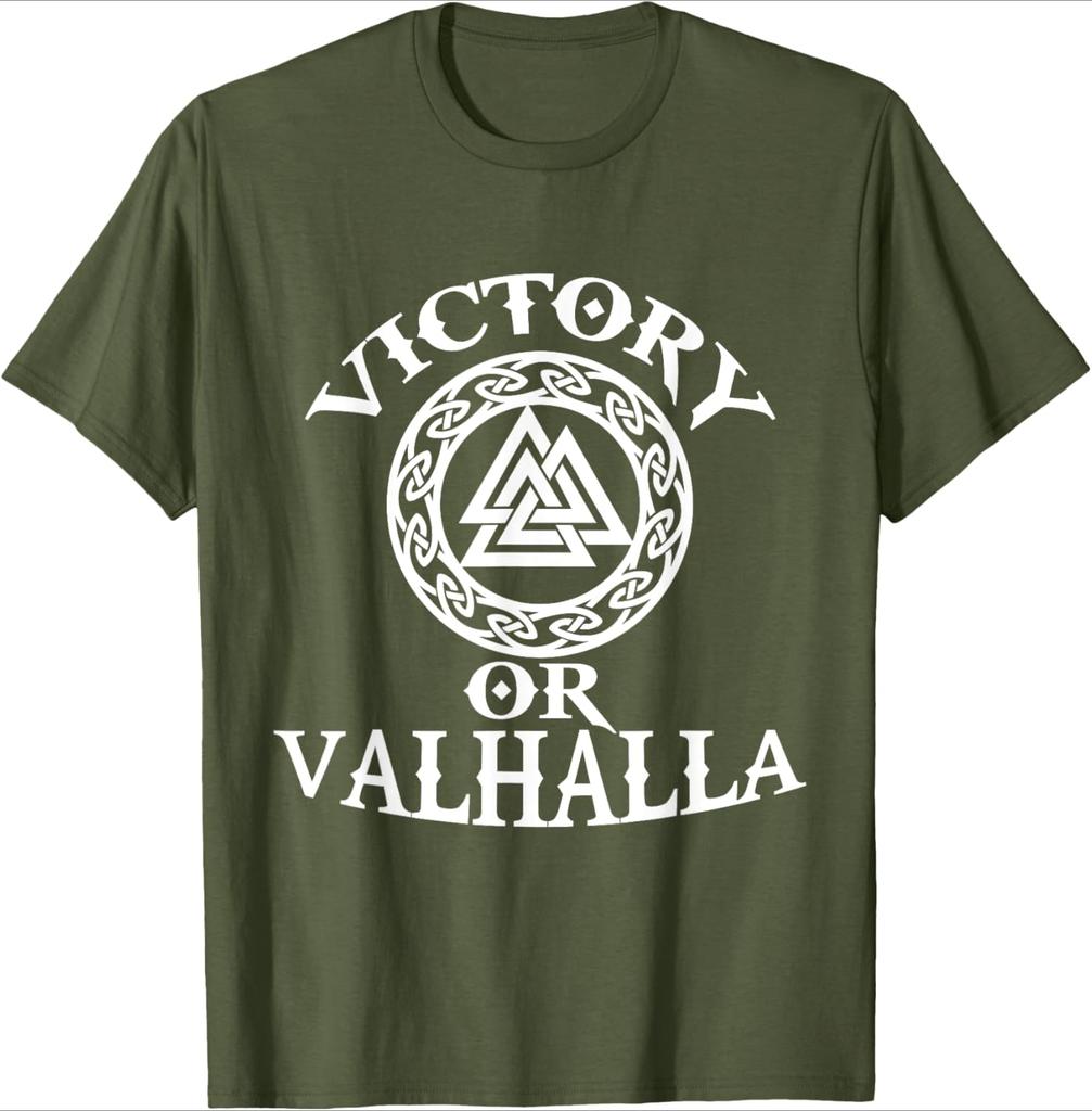 Victory Or Valhalla Nordic warriors pattern design 100 cotton summer Oneck short sleeve casual printed mens Tshirt