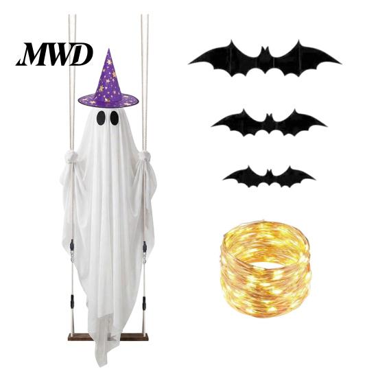 Beleuchteter Geist für Baumdekoration Halloween Schwingendes Hängedekor mit LED-Lichterkette Außen Dekoration, Verstellbare Party Requisiten Hof Beleuchtung