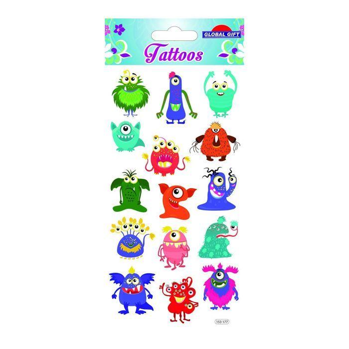 Tatouages temporaires - Monstres rigolos - Couleurs