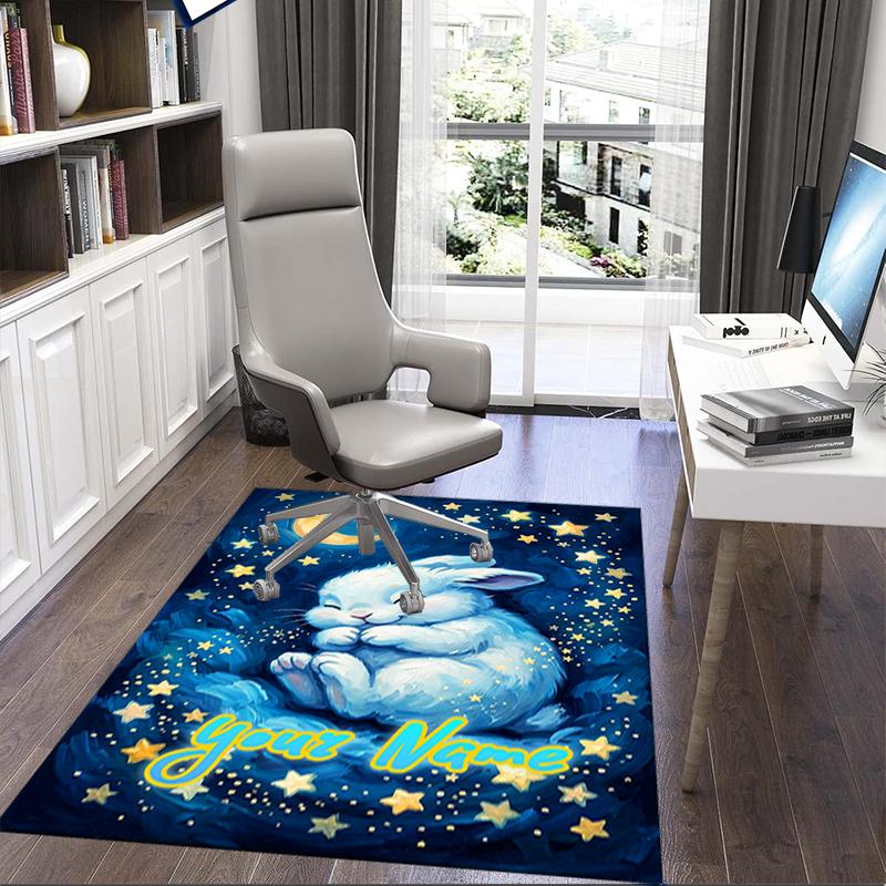 1PC Custom Name Moonlit Bunny Dreams Theme Floor Mat Ideal for Living Room, Game Rooms, Office, Bedroom,Floor Mat Playful Design