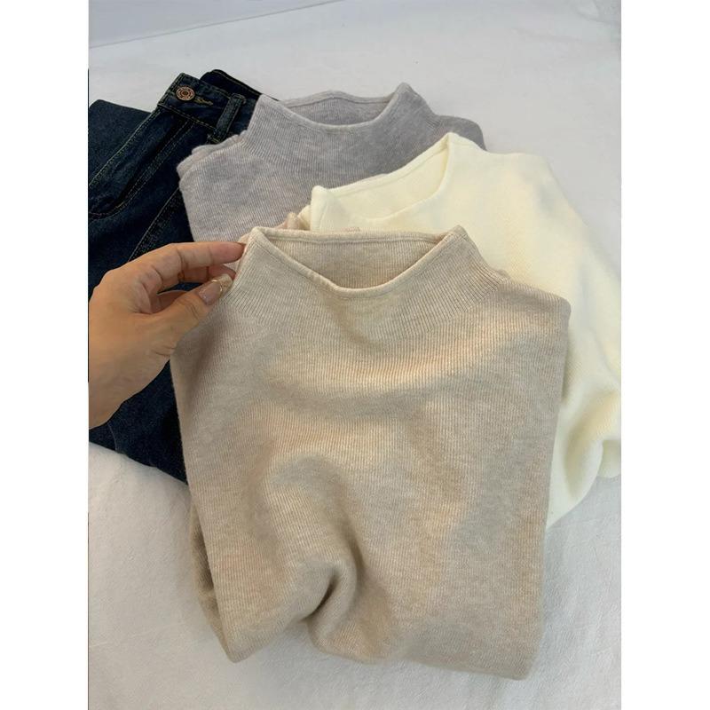 Soft waxy small stand-up collar with knitted sweater women's bottoming shirt spring simple solid color long-sleeved top