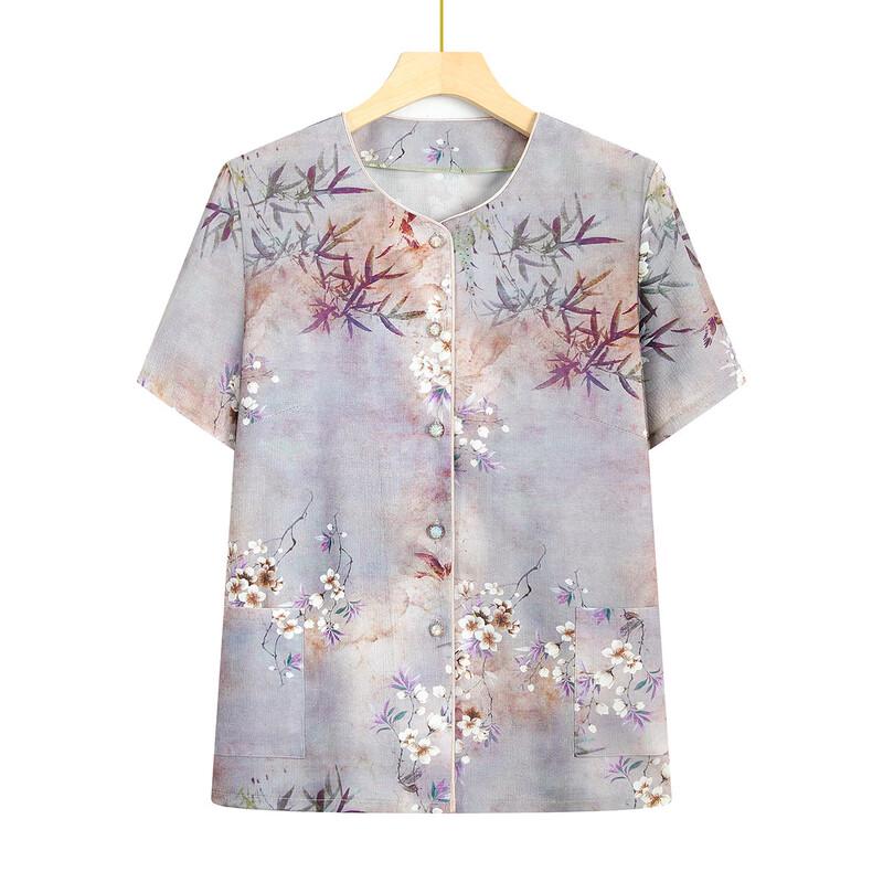 Elderly Women s Summer Short Sleeve Casual Shirt 5XL
