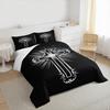 Ornate Christian Cross Bedding set (1 duvet cover, 2 pillowcases, duvet not included), Glowing Silver Rays Black Faith Art Print