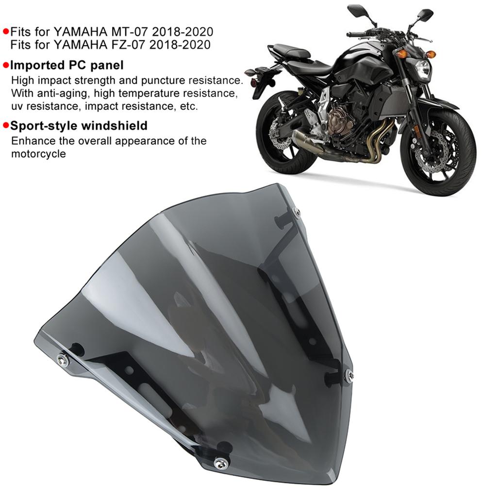 Motorcycle Windscreen Light Gray Sport Style Add On Windshield Fits for YAMAHA MT 07 FZ 07 2018 2020