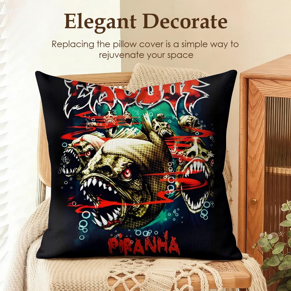 Band EExodus Cushion Cover Natural Linen Organic Fabric DoubleSided Printing Sofa Home Decor Gift Pillow Case