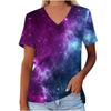 Women's V-neck T-shirt Short Sleeved Galaxy Print Summer Top Fashion 3D Pattern Waist Top