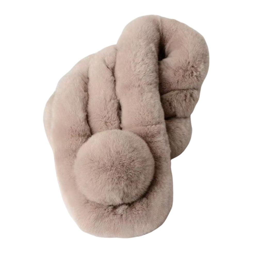 Faux Rabbit Fur Plush Neck Scarf Thicken Double-sided Neck Cover Cute Cross Scarf  Winter