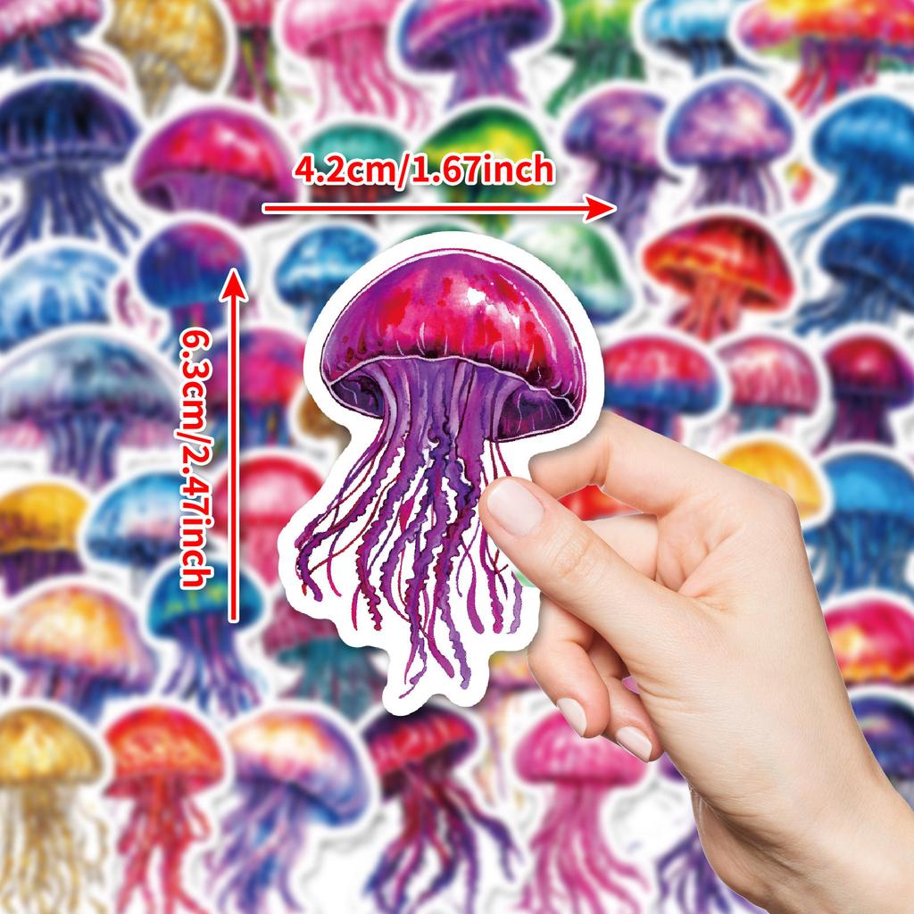 New 50 Photos of Marine Animals Color Jellyfish Cartoon Stickers Waterproof Decorative Water Cup Suitcase Mobile Phone Stickers