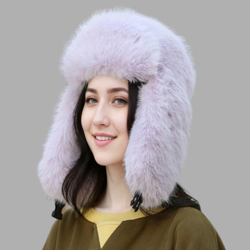 Hairy women's winter imitation leather straw hat thickened plush hat, ear protection, warm hat, windproof and cold-proof hat