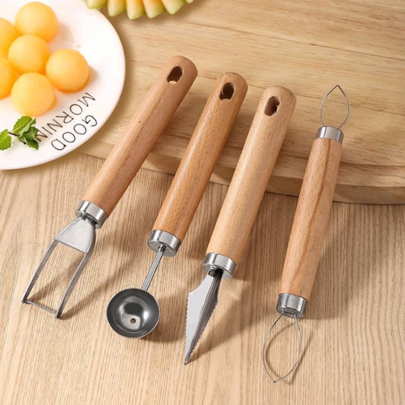 Taglia anguria Lama in acciaio inossidabile Manico in legno Multifunzionale Affetta frutta Utensile da cucina per la casa Taglio a cubetti di melone