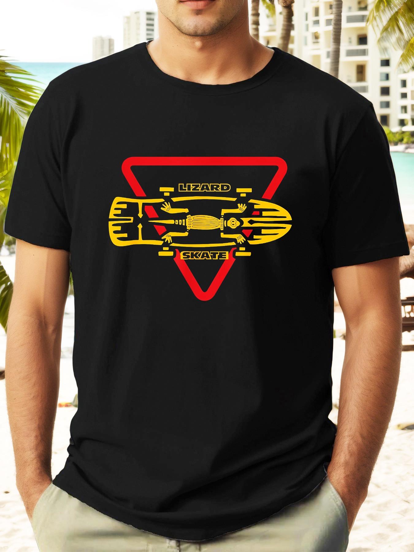 Casual Summer T-shirt with Red & Yellow Triangle & Skateboard Design - Soft Cotton XXXXL