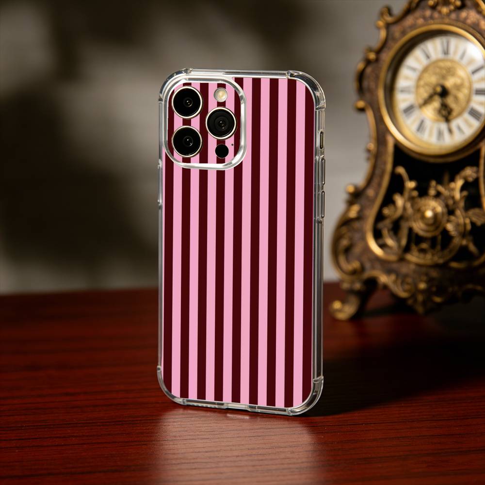 B-Burgundy White S-Stripe Phone Case For iPhone17,16,15,14,13Pro Max,us,Soft Silicone Transparent Cover iPhone15promax