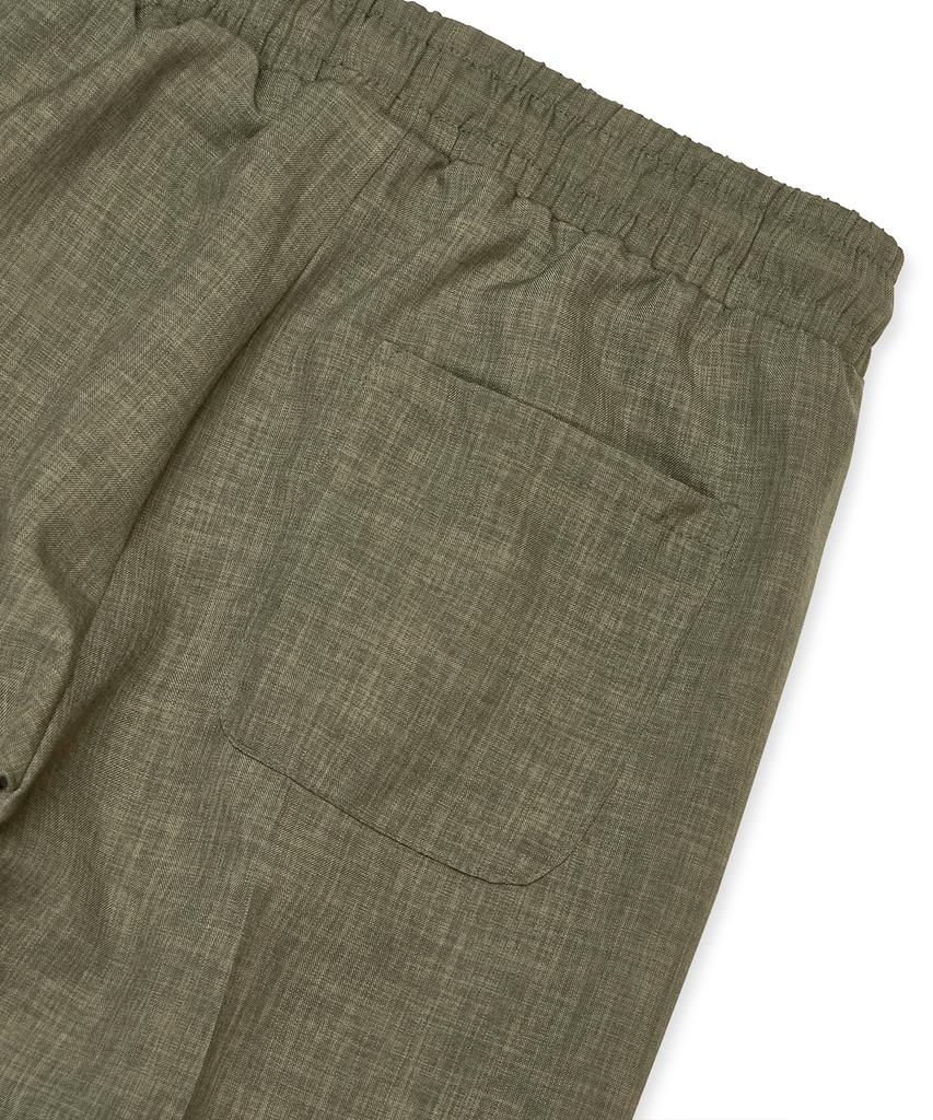 Atejeu Cool Linen-Like Single-Pleat Semi-Wide Elastic Waist Pants [Khaki]