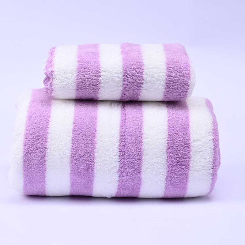 Coral Velvet Two-Color Striped Towel - Large, Thick, Absorbent, No Shedding, Ideal for Bathing & Children's Face Washing