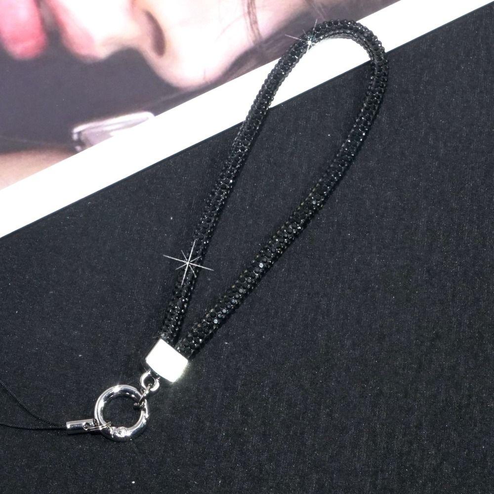 

Flashy Keychain Rhinestone Phone Lanyard Bright Bling Bling Diamond Crystal Anti-lost Rope Hanging Cord Phone Accessories чёрный