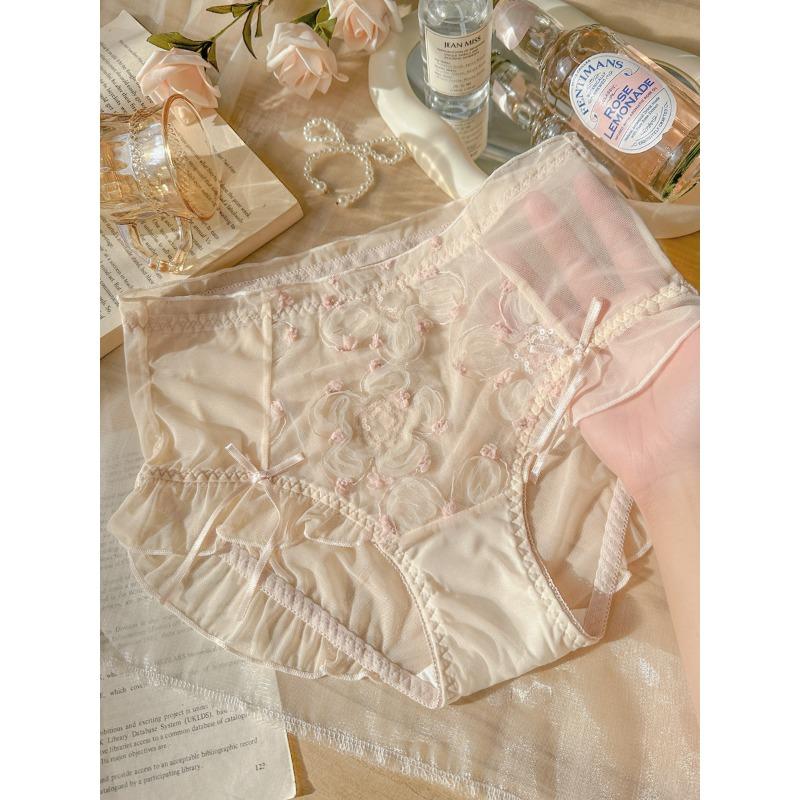 Quick-dry 3D Floral Lace Plus Size Womens  Sexy Mesh Panties Cotton Gusset