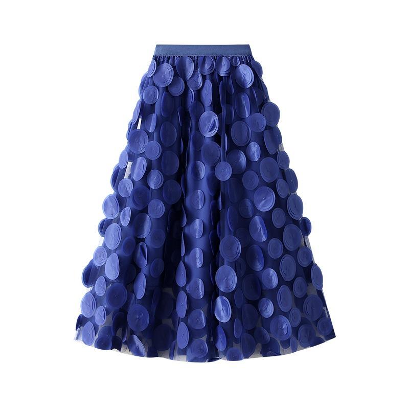 Heavy Industry three-dimensional polka dot black mesh skirt new design medium and long umbrella skirt