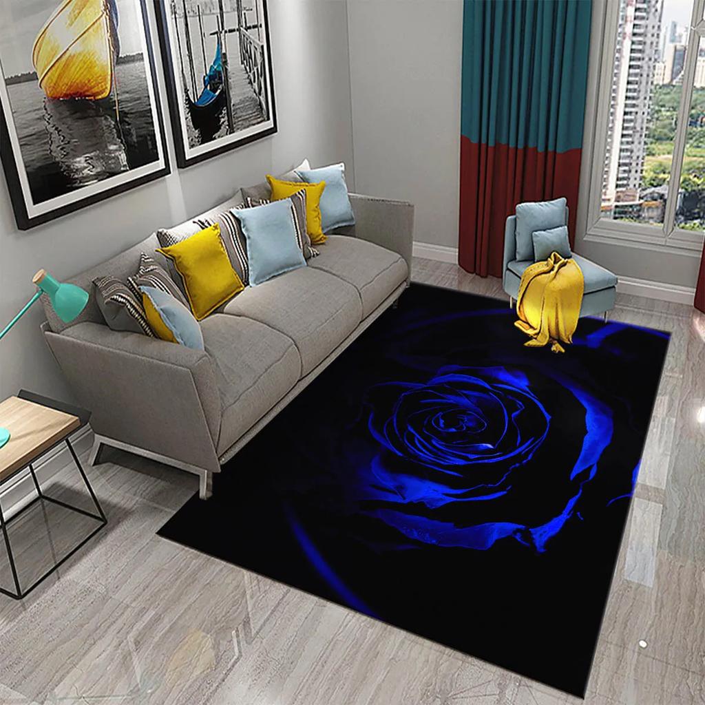 Blue Rose Rugs for Living Room Women Romantic Flower Carpet Soft Floor Mat Floral Rugs for Adults Bedroom Decorative Area Mats
