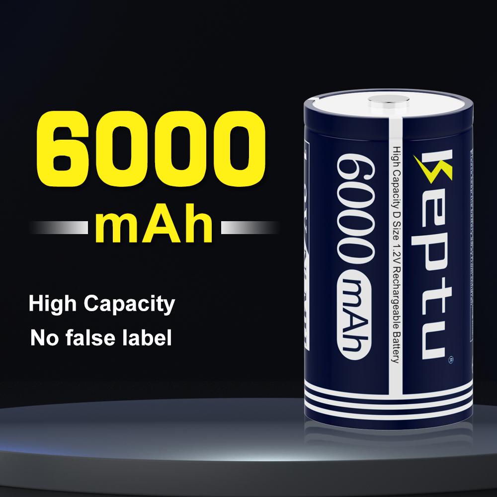 KEPTU 6000mAh 1.2V D Size Rechargeable Batteries – Long-Lasting Power for Flashlight and Radio