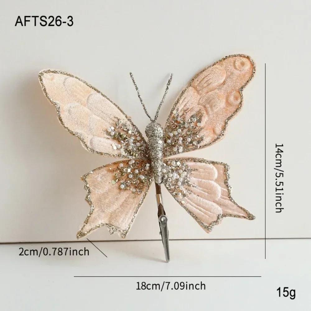 Multicolor Christmas Tree Decoration 25*21cm Gold Powder Fabric Glitter Butterfly Accessories Party Supplies Hanging Decoration