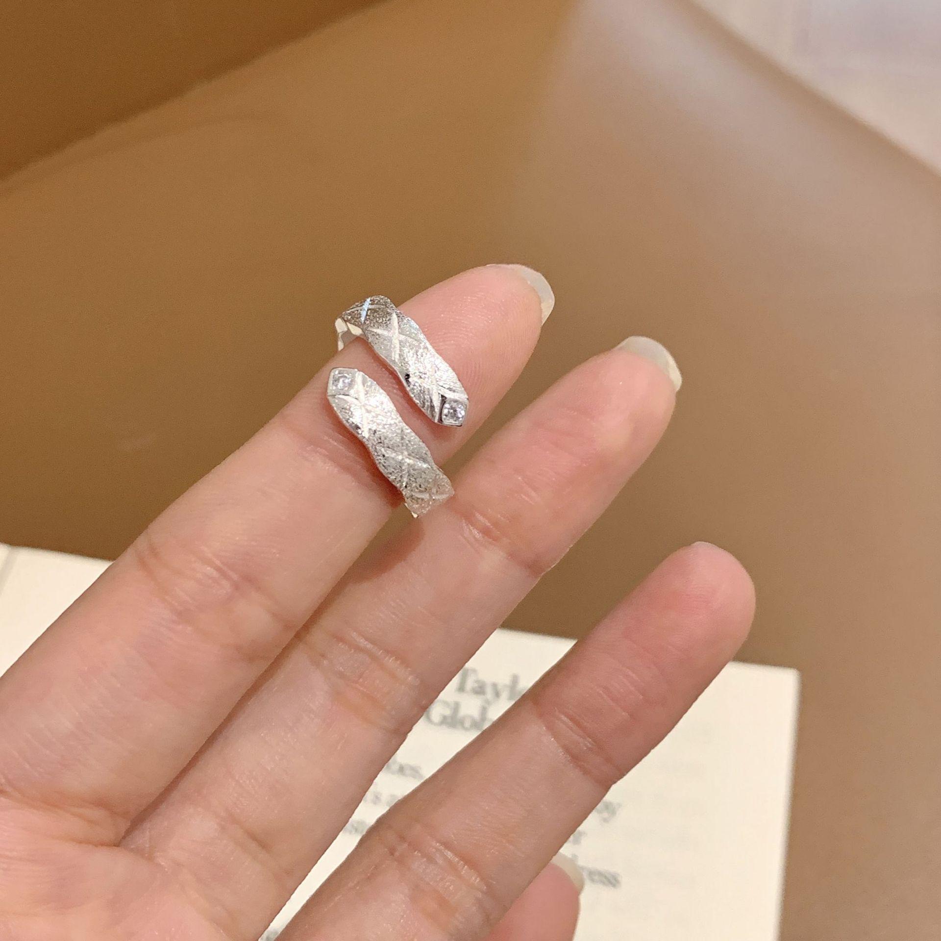 Trendy Geometric Brushed Diamond Lattice Stackable Ring for Women Adjustable