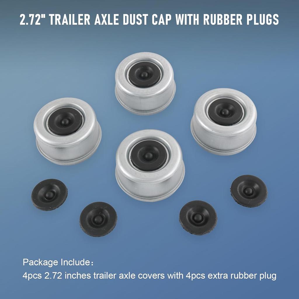 4pcs 2.72" Trailer Axle Wheel Hub and Bearing Dust Cap with Extra 4 Rubber Plugs for Most 7000-8000 lb Wheel Hubs Trailer Dexter EZ Lube Camper RV