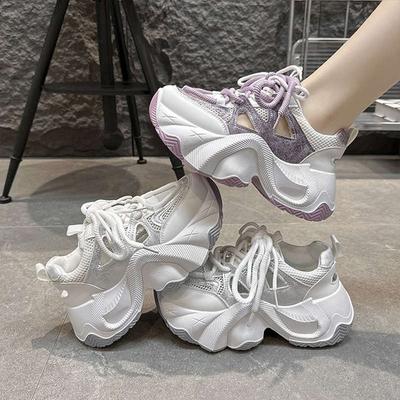 Lila Dad-Schuhe mit dicker Sohle und innenliegender Höhenerhöhung, Schuhe Herbst neu, Mesh atmungsaktiv, vielseitige Sneakers