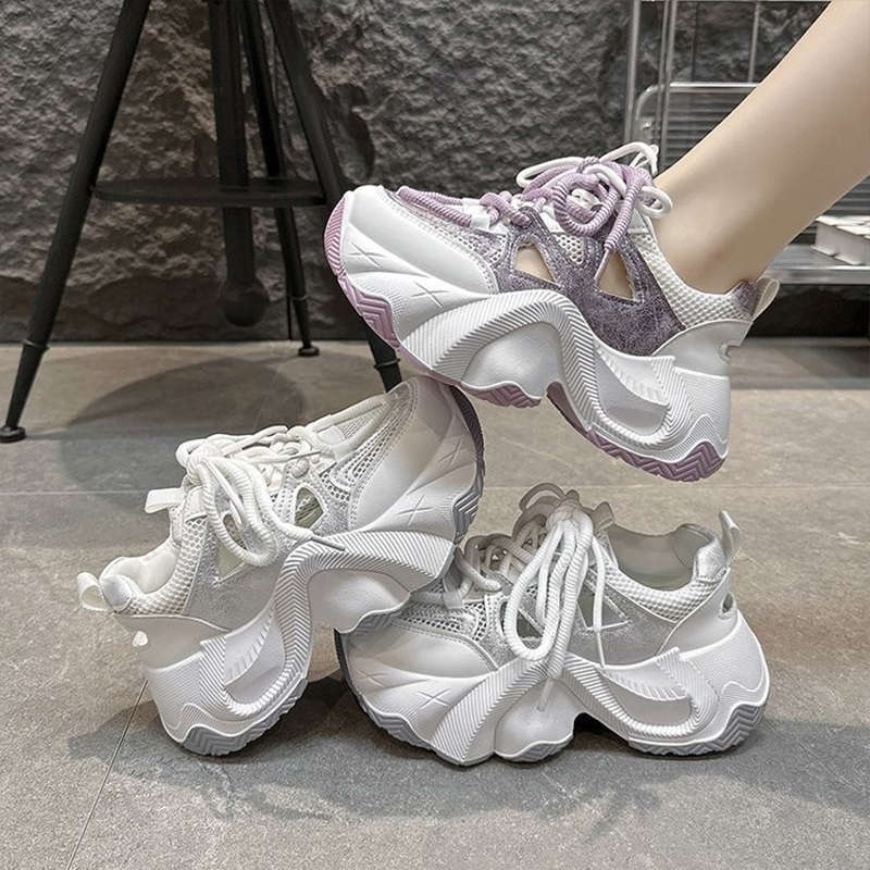 Purple thick-soled inner height-increasing dad shoes  shoes autumn new mesh breathable versatile sneakers