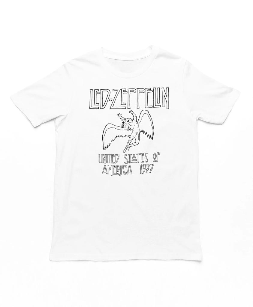 Led Zeppelin USA T-skjorte Herre Rock and Roll Musikk Klassisk Band T-skjorte Ny Hvit