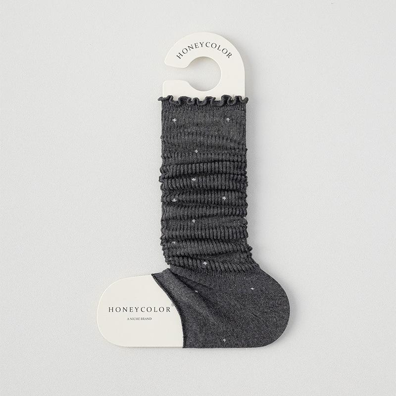 

Sock-style Women s Wooden Earflap with A Half-foot Leg Cover with Vertical Striped Mesh on The Calf and A Pile-like Design on The Lower Leg. 1 pair темно-сірий