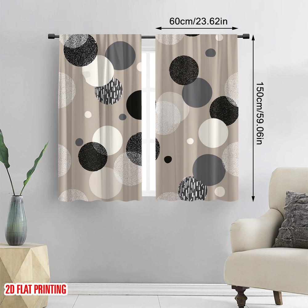 2pcs,2D Plane Printing Curtains&Window Treatment Abstract Circle Fusion Durable 100% Polyester Fabric (without Rod) Room Decor