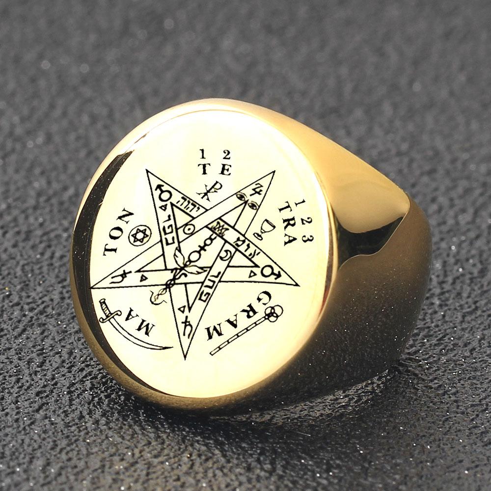 Fashion Tetragrammaton Viking Rings For Man Wahyeh Magical Blessed Pentagram of Solomon Amulet Stainless Steel Punk Male Ring