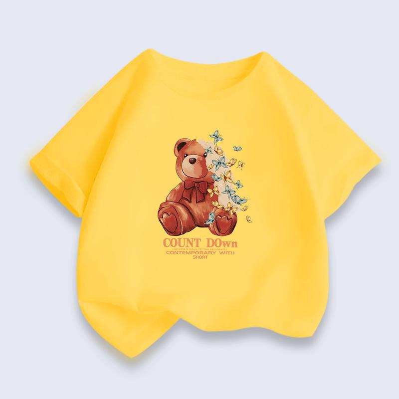 

Новая летняя футболка с короткими рукавами и принтом медведя для мальчиков и девочек, дышащая и удобная 160cm жёлтый