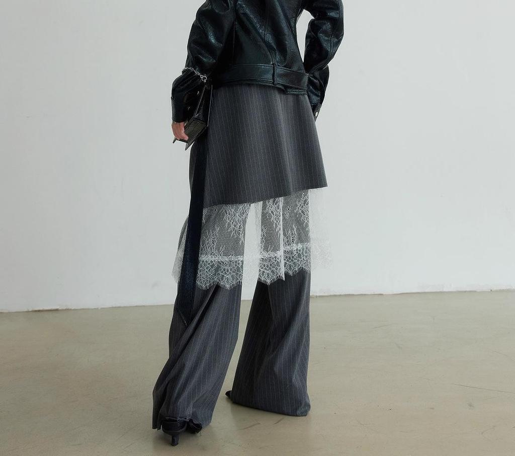 European & American Style 3-in-1 Detachable Lace-Trim Striped Pants - Autumn Collection