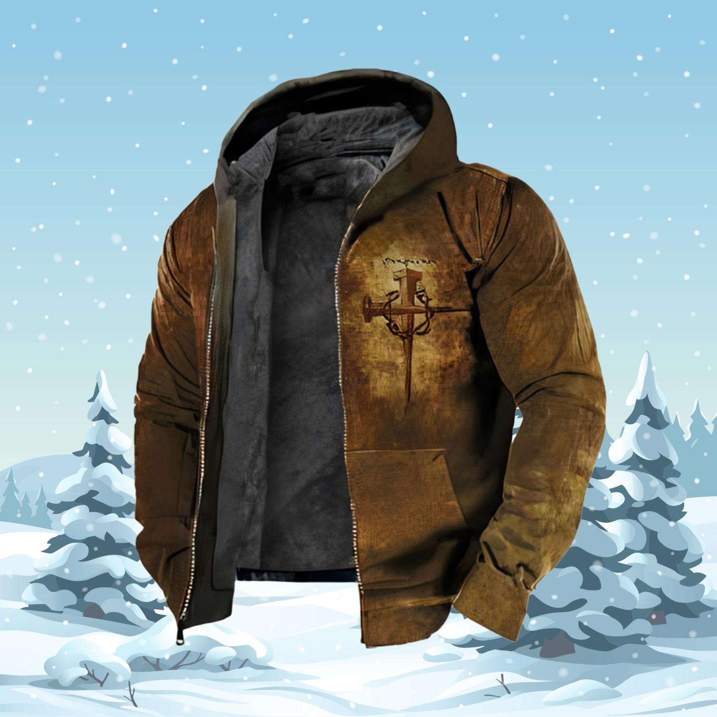 

Толстовка 2023, осенне-зимняя мужская флисовая куртка с капюшоном на молнии с длинным рукавом, повседневная верхняя одежда с крестообразным принтом, толстовки с капюшоном