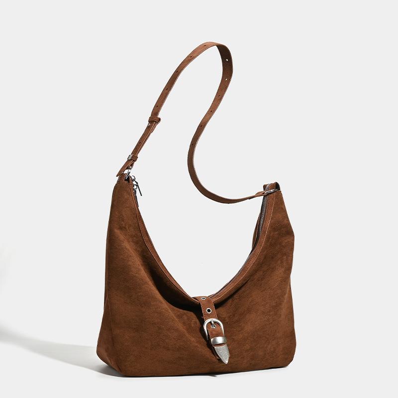 

Korean version of lazy style retro suede shoulder bag for women 2025 autumn and winter new large-capacity versatile commuter underarm bag for women коричневый